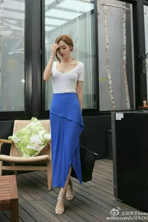 微博照片 蓝裙子 吴梦艺