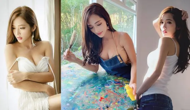 台湾正妹低胸弯腰画画照流出 Go Go Jiang