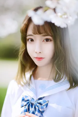 樱花树下 户外白衬衫配格子短裙白丝袜JK清新写真 Fushii_海堂