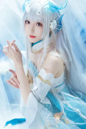 Coser小姐姐南宫西施主题私房性感露肩蓝色连衣裙秀 南宫