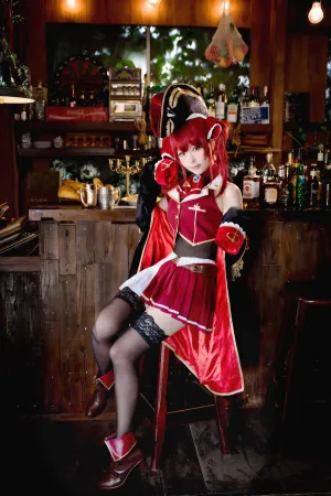 Houshou_Marine 性感红色礼裙配白丝袜秀美腿 Ely_eee