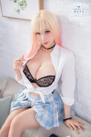 [WeiboGirl]微博红人 性感白T蓝白格子裙半撩 JK 雨波_HaneAme