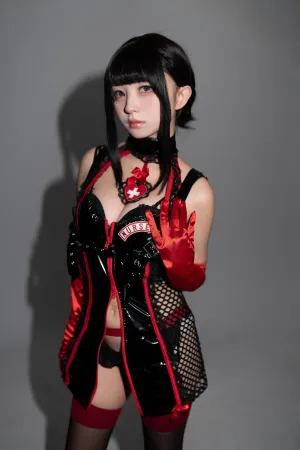 [WeiboGirl]微博红人 黑色 皮质 护士 黑丝吊袜 特工护士 花铃