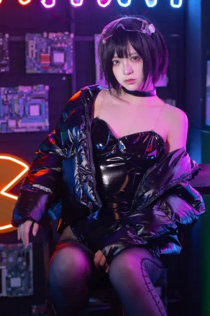 [WeiboGirl]微博红人 性感黑色皮质连体内衣 赛博少女 疯猫ss