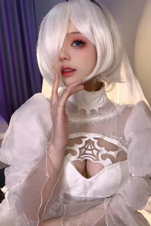 [Cosplay]角色扮演 白色薄纱 白丝 半透连体衣 2b的嫁衣 九言