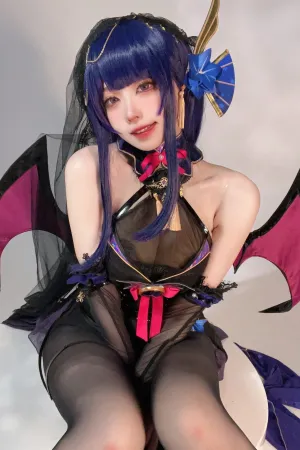 [Cosplay]角色扮演 黑色礼服 超薄黑丝 雷电将军魅魔 安食Ajiki