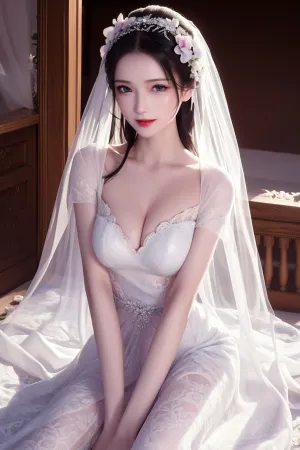 [AIBeauty]爱美女 No.034 白色 低胸婚纱裙 秀完美身材 新娘婚纱 AI美女