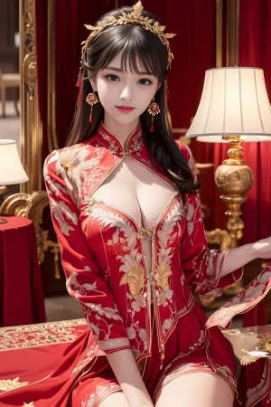 [AIBeauty]爱美女 No.040 古典 红色新娘妆 完美迷人 红嫁衣 AI美女