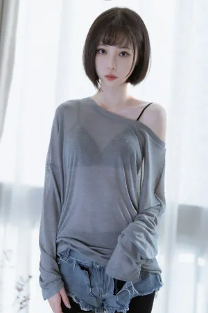 性感毛衣 超薄牛仔裤 黑丝裤袜 半透毛衣 许岚LAN