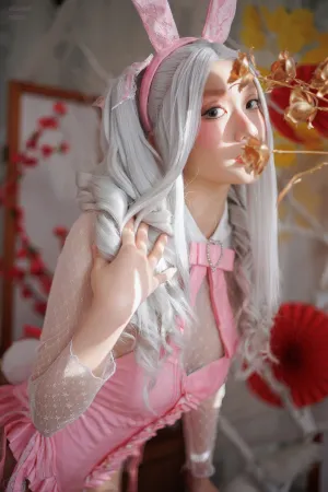 [Cosplay]角色扮演 粉色 皮质连体衣 白丝网袜 兔年兔兔 Cien恩恩