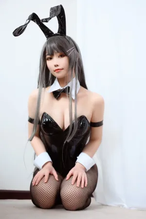 [Cosplay]角色扮演 黑色 皮质 高叉连体衣 黑丝网袜 麻衣 汪知子