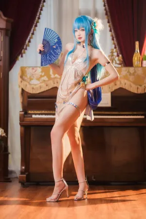[Cosplay]角色扮演 钢琴房 银色 高开 吊带礼裙 海伦Nikke 封疆疆v