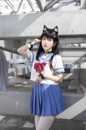 [Cosplay]角色扮演 JK短裙制服 白丝袜 天台小m猫 不呆猫