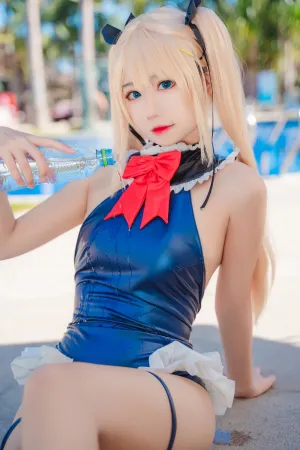 [WeiboGirl]微博红人 泳池边 性感 蓝色连体服饰 玛丽罗斯体操服 猫君君MaoJun