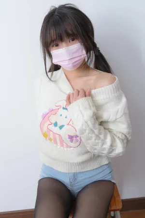 [FuLi]米友福利 性感 白色针织上衣 牛仔短裤 超薄黑丝 春雪02 森萝财团