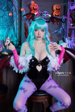 [Cosplay]角色扮演 黑色 皮质连体衣 超薄丝袜 恶魔战士 莫莉卡 Morrigan Byoru