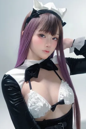 [FuLi]米友福利 女仆装 白色内衣 黑丝吊袜 绘画人体参考 屿鱼Yukako