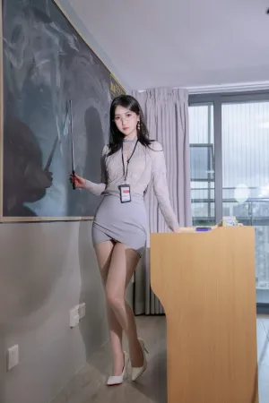 [FuLi]米友福利 灰色 缕空连衣短裙 闪亮肉丝 亮丝纯欲教师 不呆猫