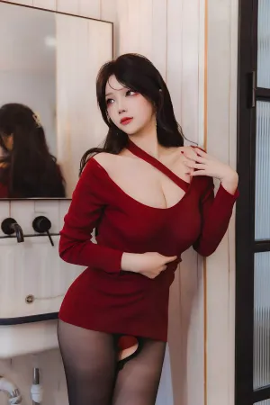[FuLi]米友福利 红色 连衣短裙 开档黑丝 红裙黑丝小娇妻 雪晴Astra