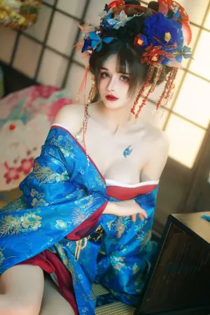 [Cosplay]角色扮演 蓝色和服 花魁の末路 鹿八岁