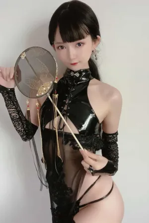 [情趣内衣] 挂脖 皮质 旗袍 黑丝 靡烟 - 51酱